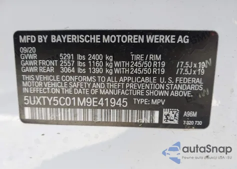 2021 BMW X3 xDrive30I from USA, damaged, VIN 5UXTY5C01M9E41945